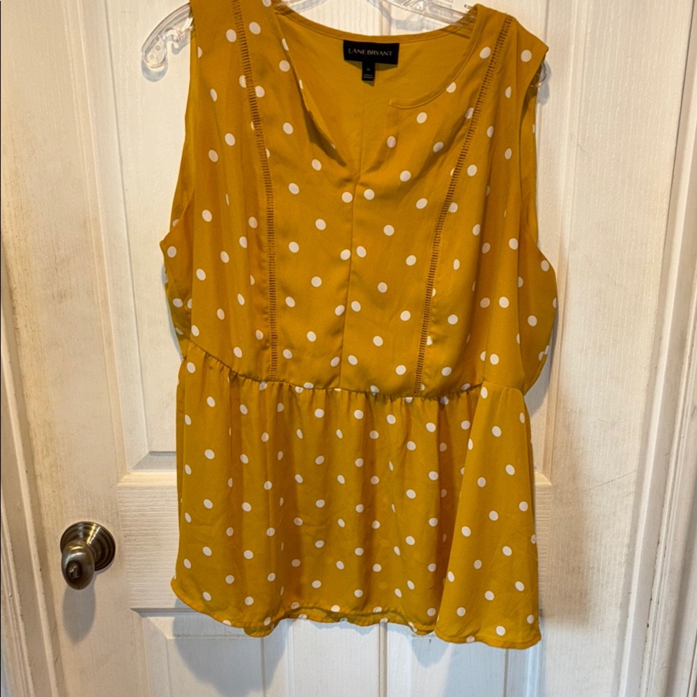Lane Bryant Mustard Polka Dot Sleeveless Peplum Top